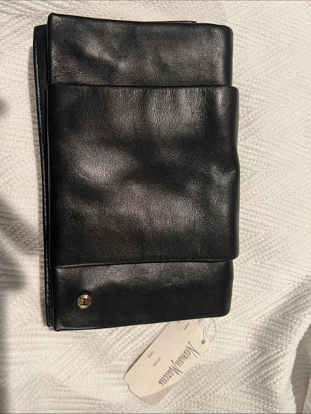 Heritage Black Leather Fold-Over Clutch with Gold Accent